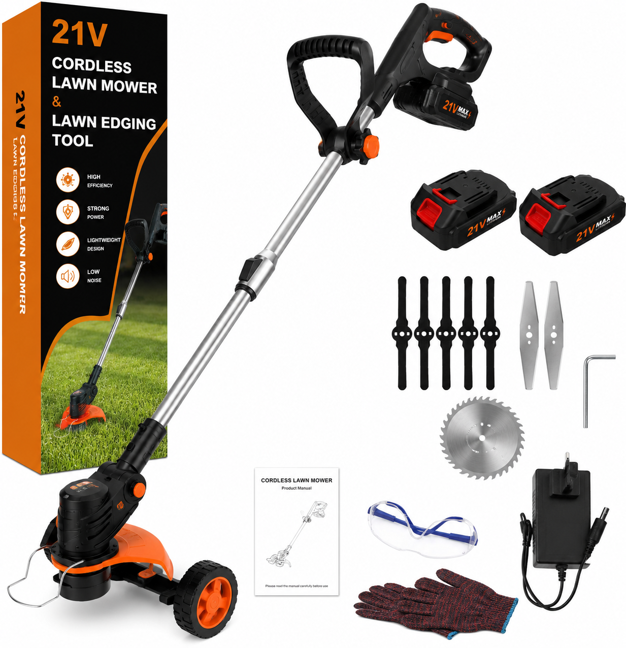 21V Cordless Lawn Mower and Lawn Edging Tool