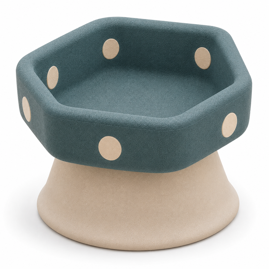 Elevated Pet Food and Water Bowl for Cats and Small Dogs – Green and Beige
