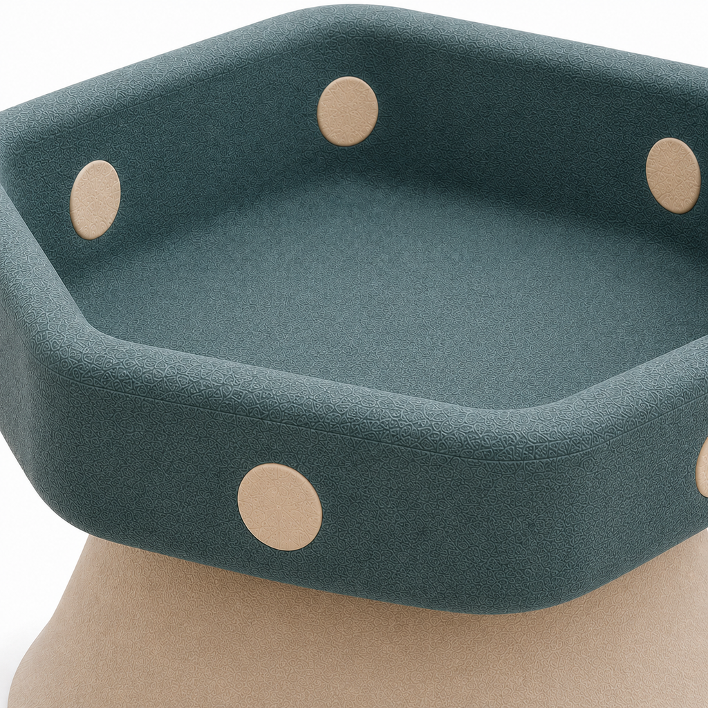 Elevated Pet Food and Water Bowl for Cats and Small Dogs – Green and Beige