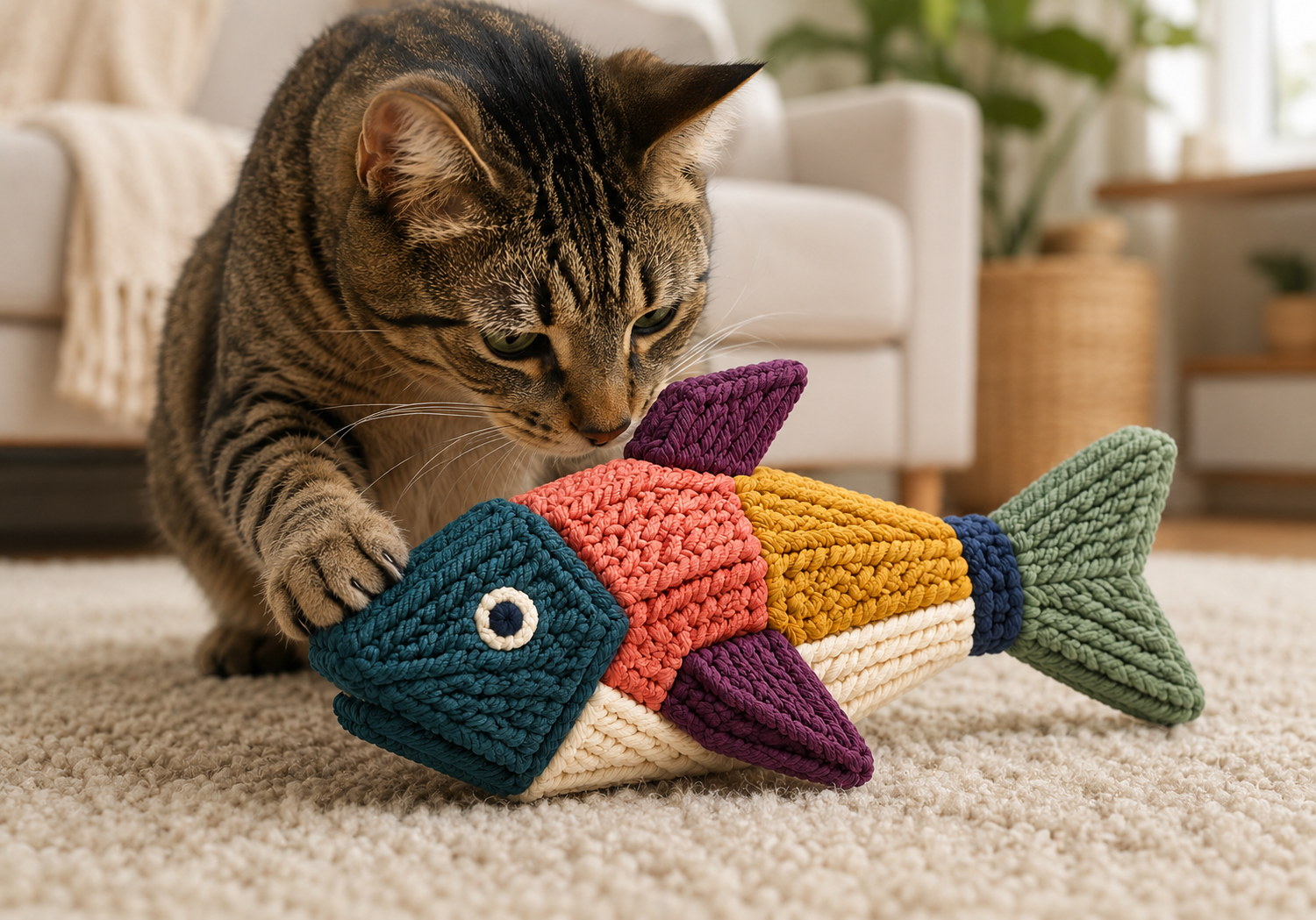 Fish-Shaped Braided Cotton Rope Chew Toy for Dogs – Multicolour