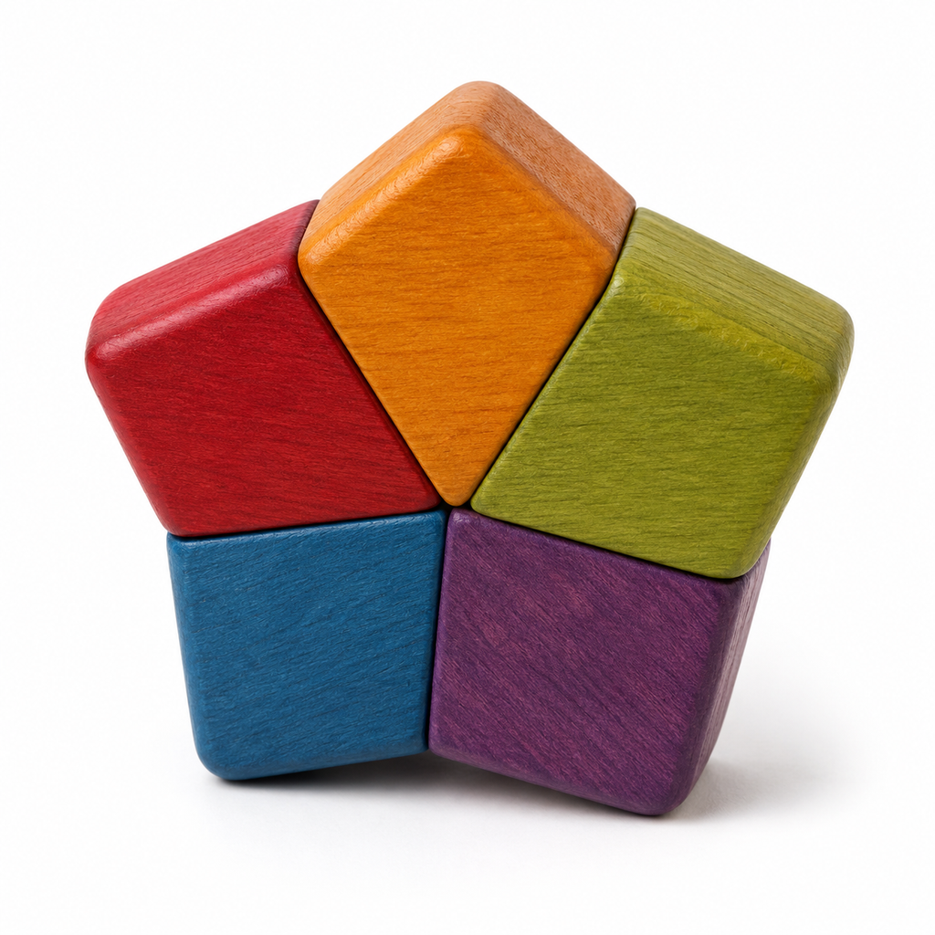 Five-Piece Geometric Stacking and Training Toy for Dogs – Multicolour Wood Effect