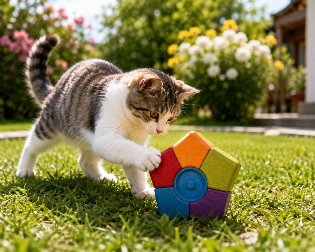 Five-Piece Geometric Stacking and Training Toy for Dogs – Multicolour Wood Effect