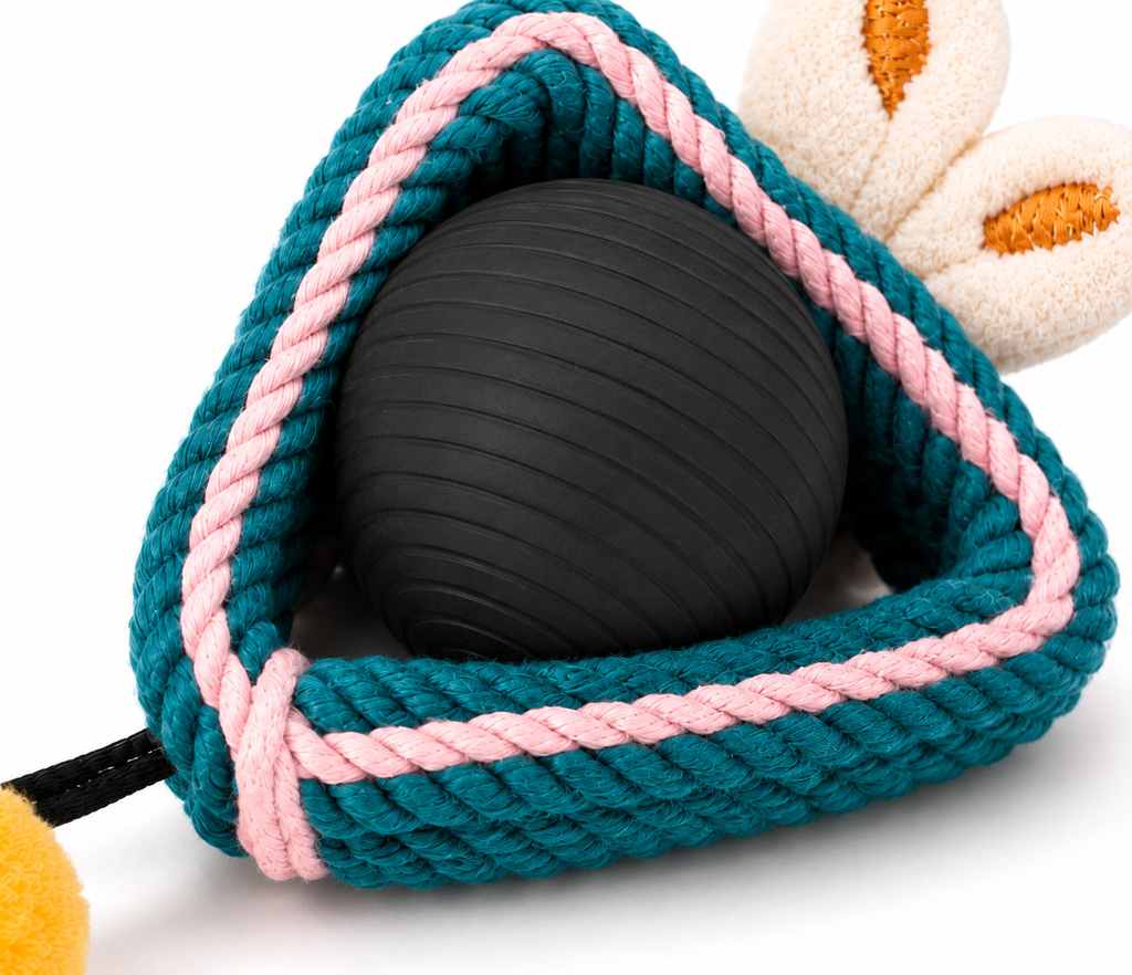 Mouse-Shaped Interactive Rope and Ball Toy for Cats – Teal and Pink