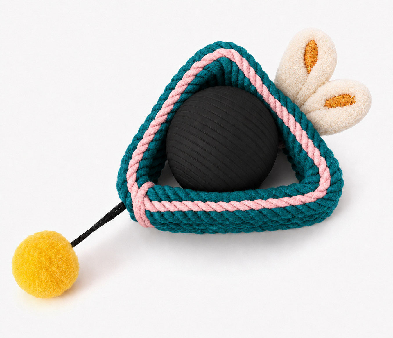 Mouse-Shaped Interactive Rope and Ball Toy for Cats – Teal and Pink