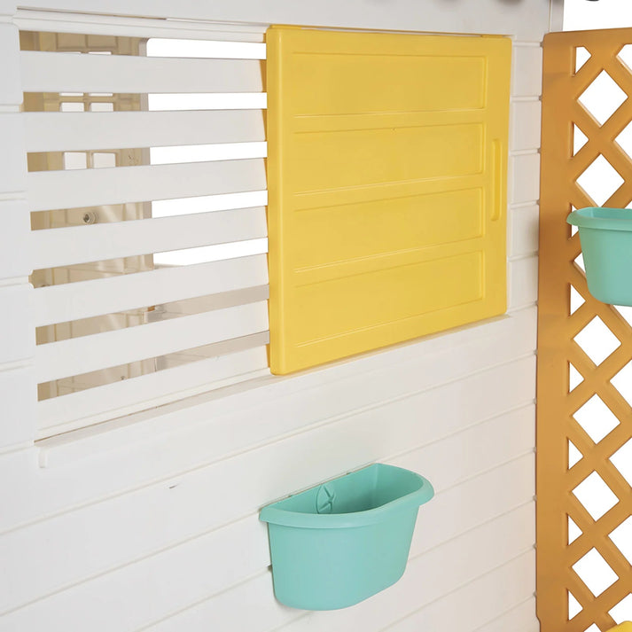 Garden Playhouse with Fence – White & Grey Outdoor Kids Playhouse