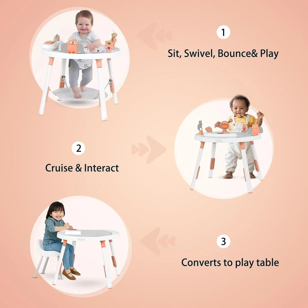 3-in-1 Baby Activity Centre Jumper & Play Table – 360° Rotating Seat with Interactive Toys