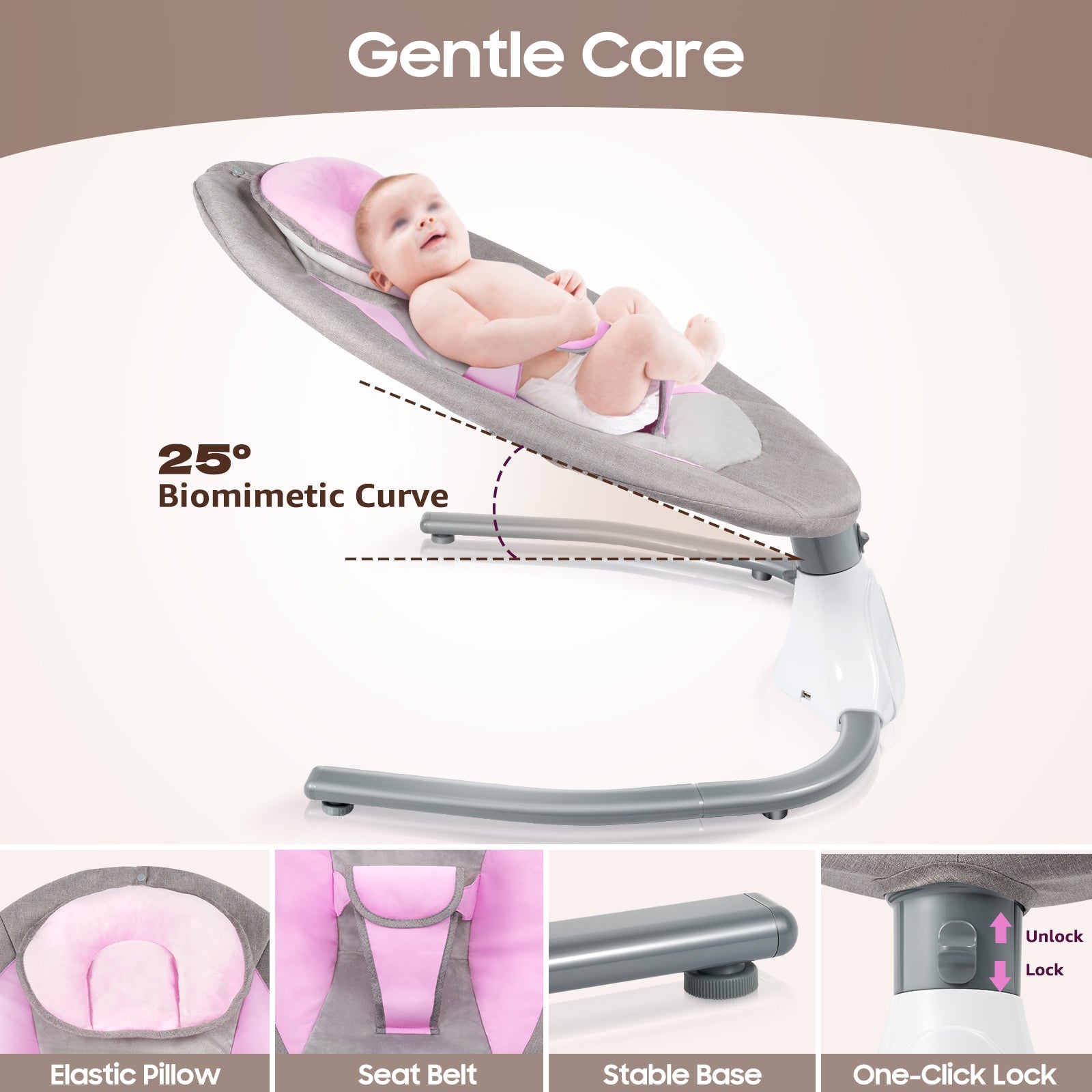 Infant baby swing with 4 speeds, 12 lullabies, 3-point harness and remote control