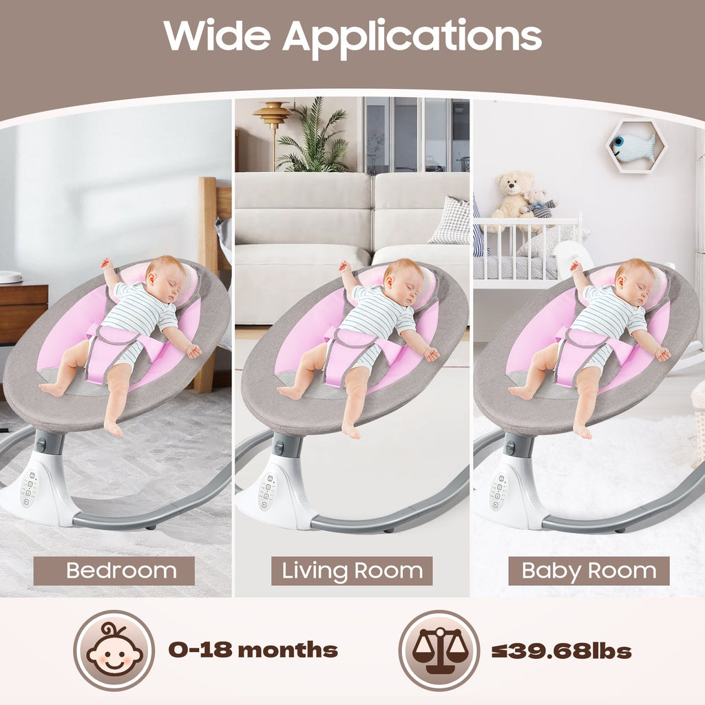 Infant baby swing with 4 speeds, 12 lullabies, 3-point harness and remote control