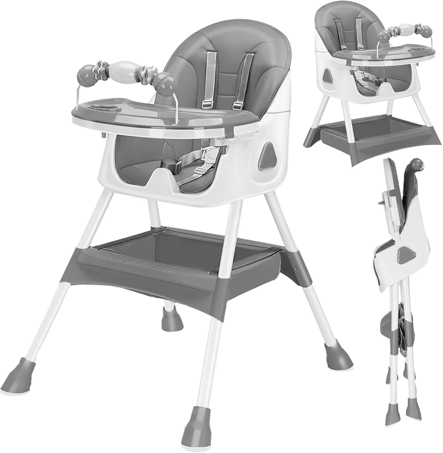 Foldable Baby High Chair with Anti-Slip Base, Toy Rack, and Removable Tray – Ages 6 Months+