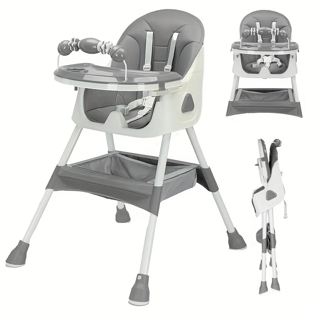 Foldable Baby High Chair with Anti-Slip Base, Toy Rack, and Removable Tray – Ages 6 Months+