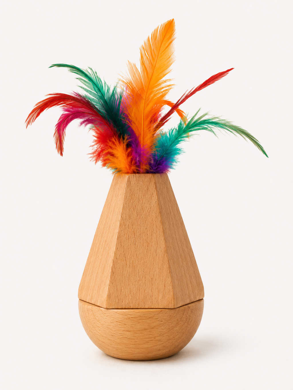 Self-Standing Interactive Feather Toy for Cats – Multicolour Wood Effect