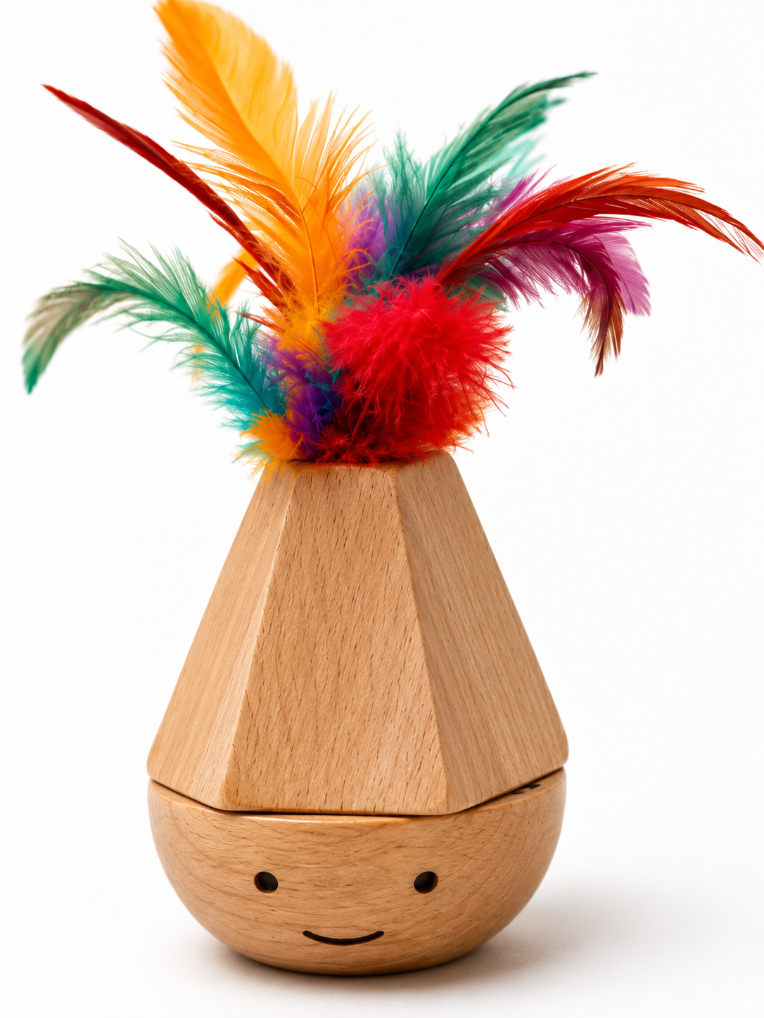Self-Standing Interactive Feather Toy for Cats – Multicolour Wood Effect