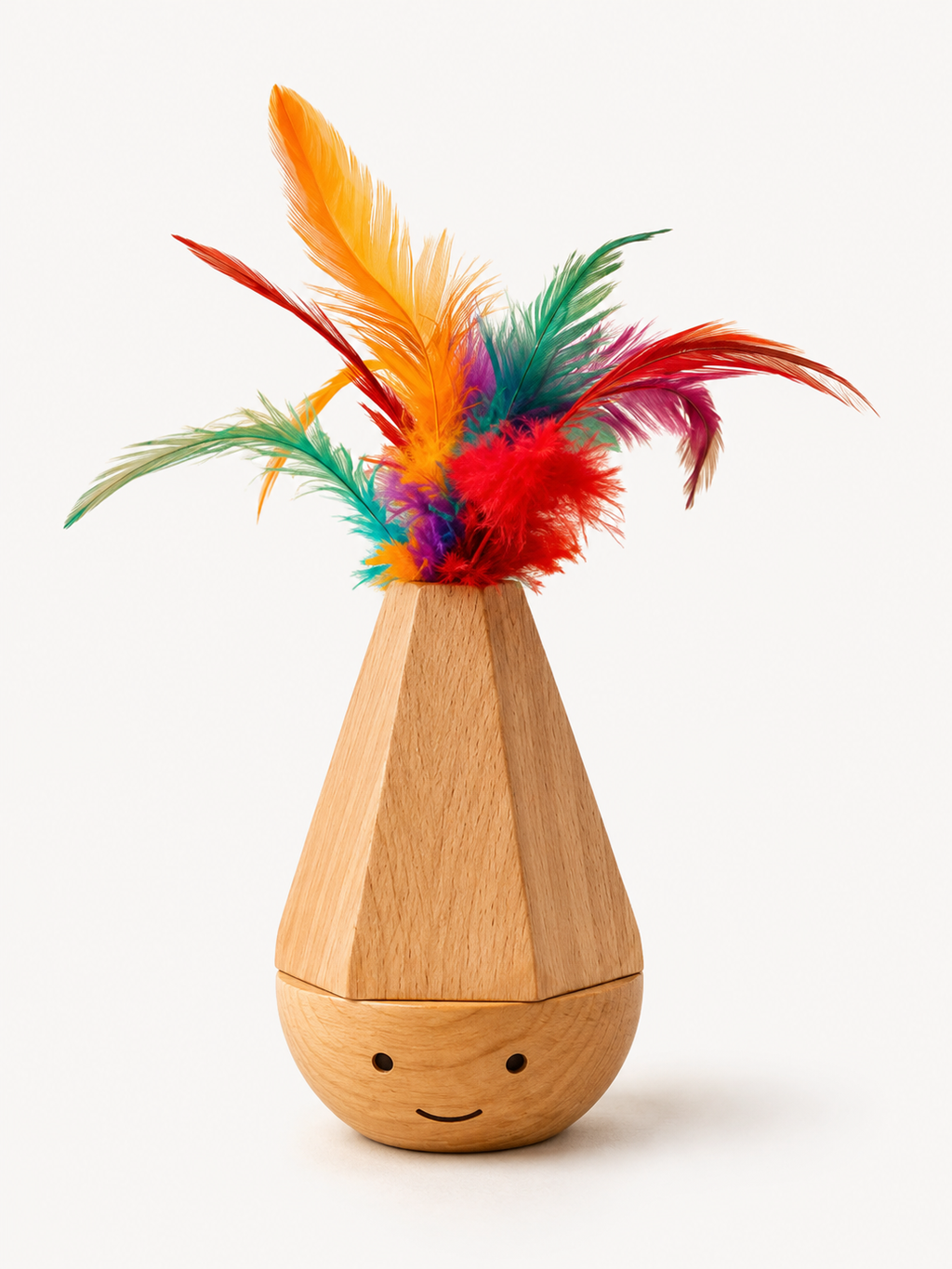 Self-Standing Interactive Feather Toy for Cats – Multicolour Wood Effect
