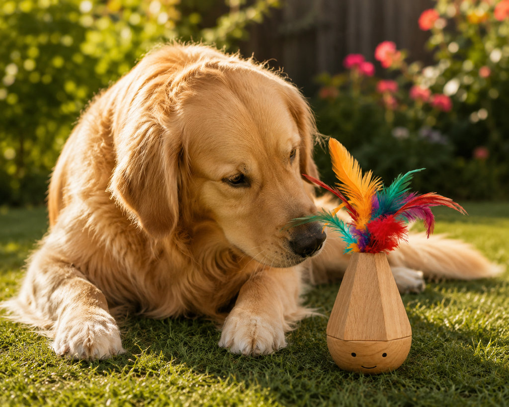 Self-Standing Interactive Feather Toy for Cats – Multicolour Wood Effect