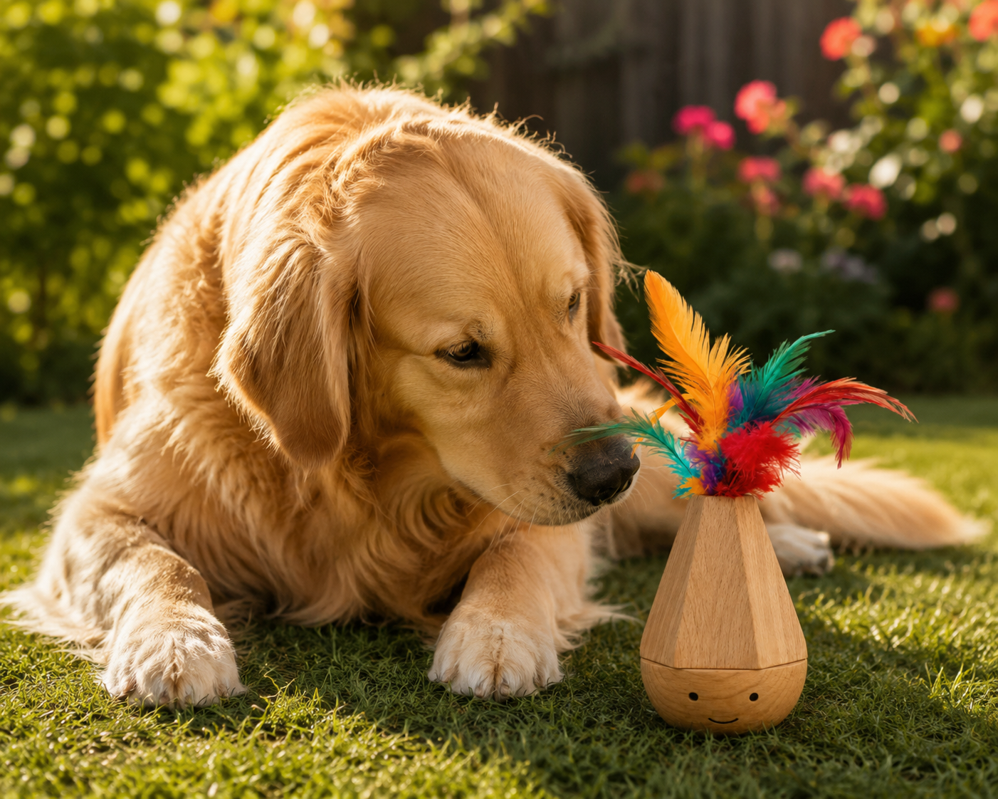 Self-Standing Interactive Feather Toy for Cats – Multicolour Wood Effect