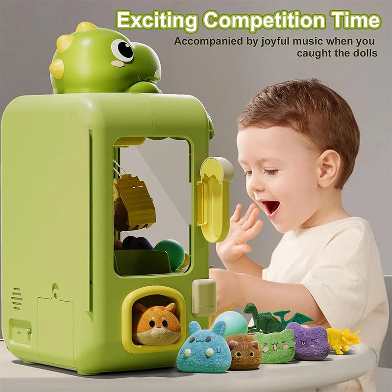 Dinosaur Claw Machine Toys Electronic Arcade Game – Adjustable Catch Doll Machine, Music, Mini Vending Age 7+
