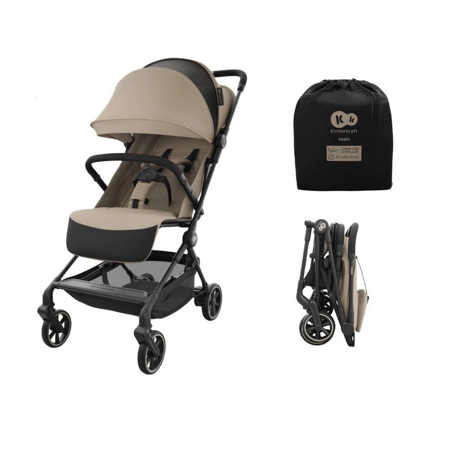 Kinderkraft Nebo Compact Stroller – Beige Lightweight Foldable Baby Pushchair