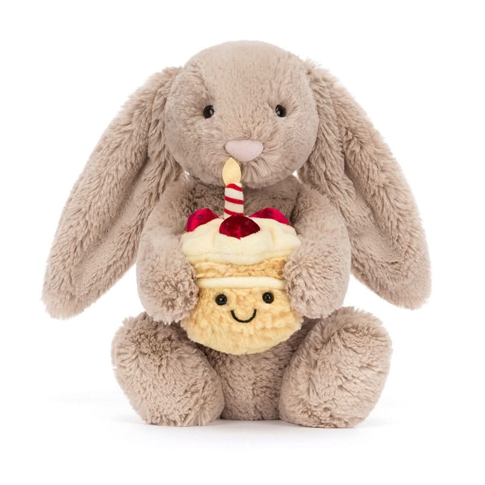 Bunny Plush Toy with Birthday Cake – 31 cm