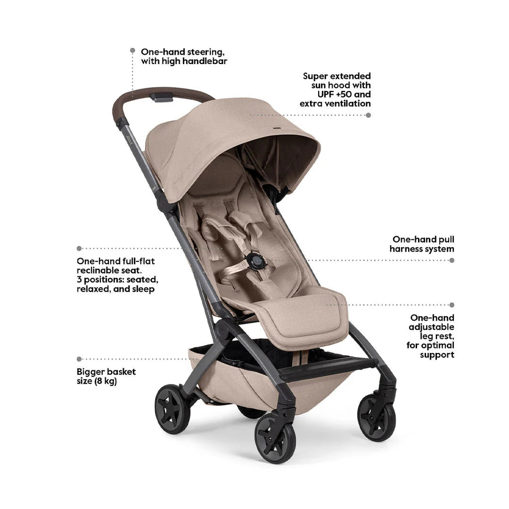 Joolz Aer2 Compact Stroller – Sandy Taupe Lightweight One-Hand Fold Pushchair