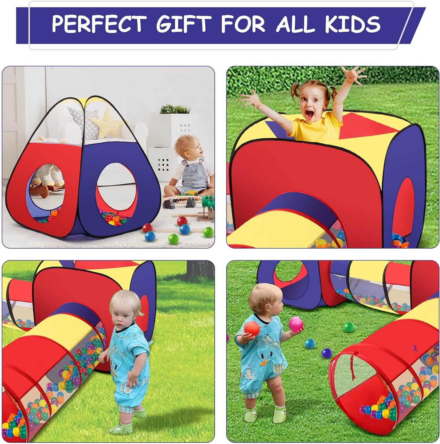 4-in-1 Kids Play Tent with Tunnel & Ball Pit – Portable Pop-Up Playhouse for Toddlers and Children