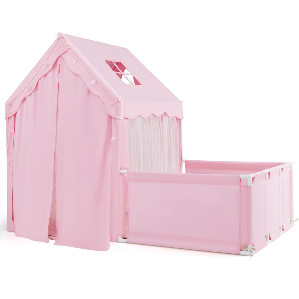 COSTWAY Kids 2-in-1 Play Tent & Toddler Playpen – Pink Indoor Playhouse for Kids Ages 1–5